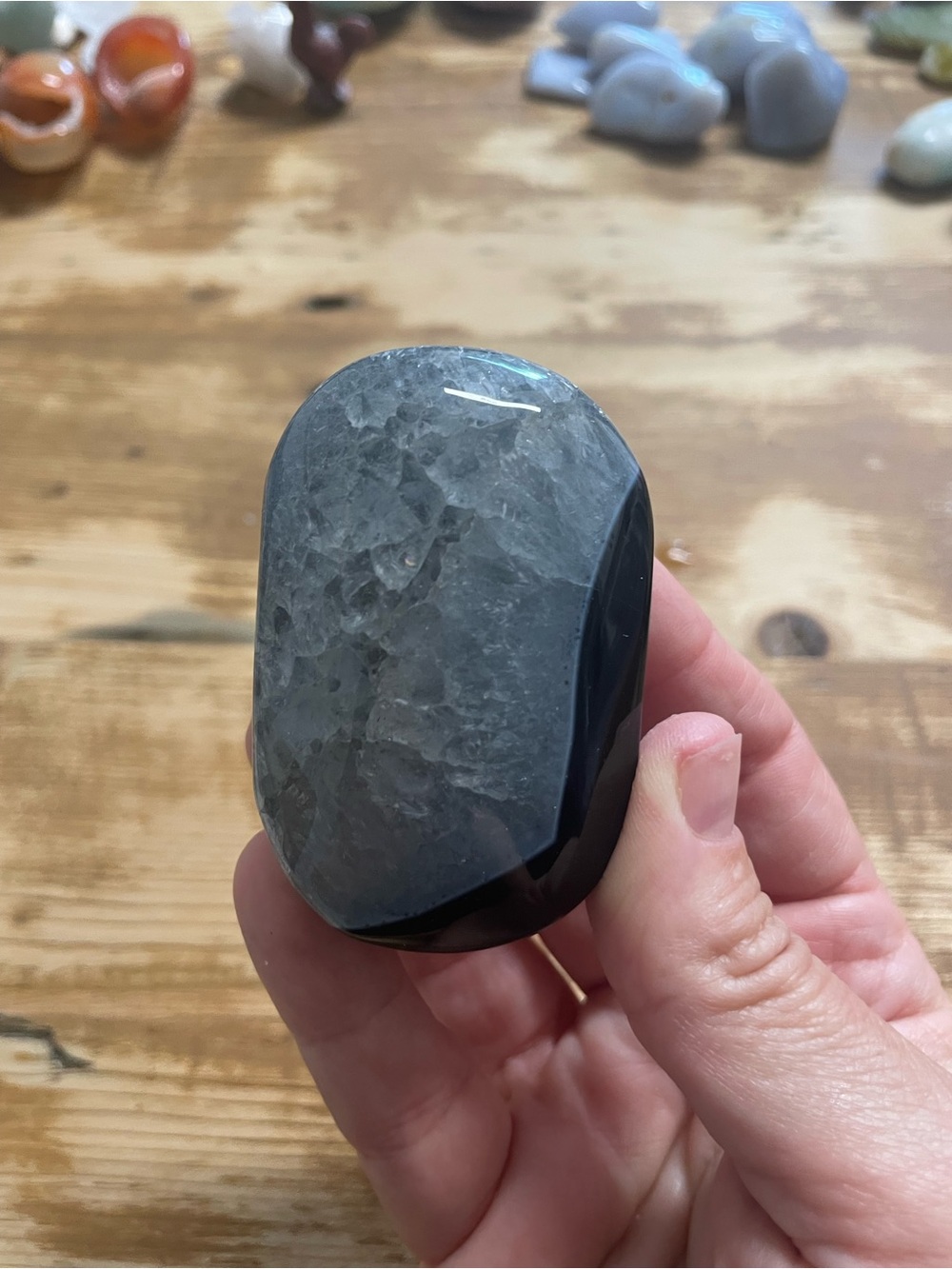 Black onyx with quartz palm stone large size